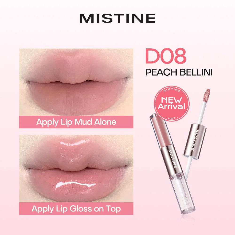 Mitstine Lip Gloss Double Headed Color Holding Lip Tint Hydrating Shine Glowy/Matte Finish Makeup 0.05fl oz+0.05 fl oz