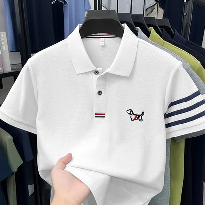 luxury brand men's high quality short sleeves polo shirt lapel embroidery puppy cuff stripe t-shirt business leisure men's wear