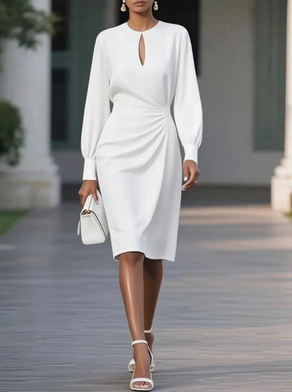 Elegant Woman Dress  O Neck Hollow Out Long Sleeve Office Dress Women Slim A-Line Party Long Dresses