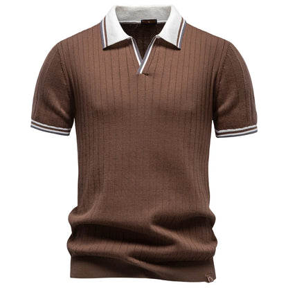 AIOPESON Men's Polo Shirt 100% Cotton Soft Skin Friendly Solid Color Collar Elegant Casual Old Money Style Men Clothing