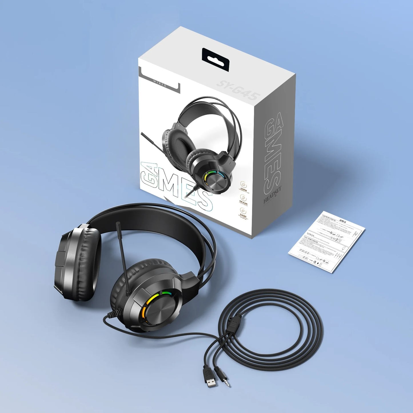 SOYTO Black/White Cool RGB Wired Gaming Headset Heavy Bass Stereo Headphone With Mic Comfortable Over Ear Earphone For Gaming