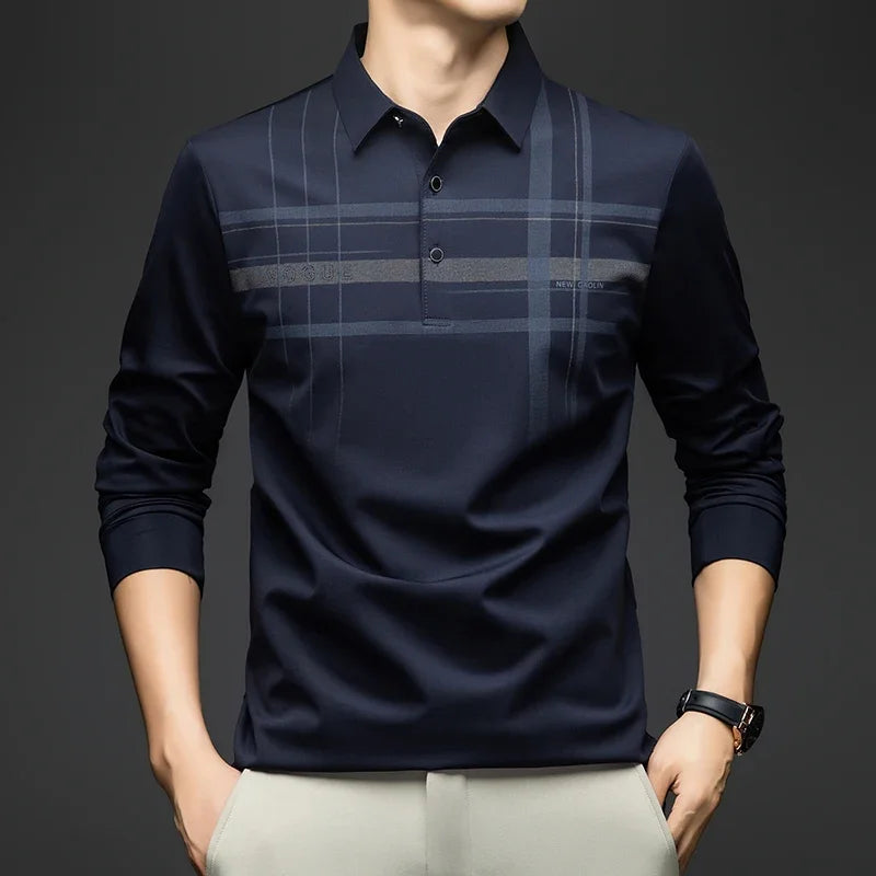 BROWON Polo T Shirt for Man 2026 Formal Business Slim Long Sleeve Tshirt Men Casual Loose Stripe Shirt for Man Designer Clothes