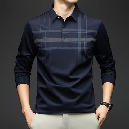 BROWON Polo T Shirt for Man 2026 Formal Business Slim Long Sleeve Tshirt Men Casual Loose Stripe Shirt for Man Designer Clothes