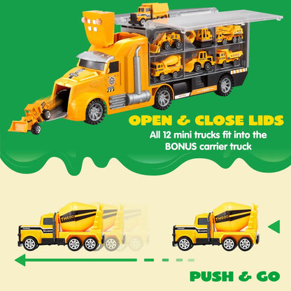 Joyfy 25 in 1 Die-cast Construction Big Truck Toys Car Transporter Storage Truck  for Kids Boys Girls Birthday