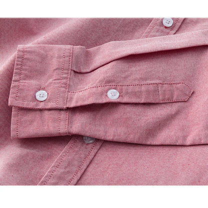 Spring Pink Shirts For Men Autumn Casual Slim Fit 100% Cotton Oxford Long Sleeve Shirt Men's Vintage button down shirt Clothes