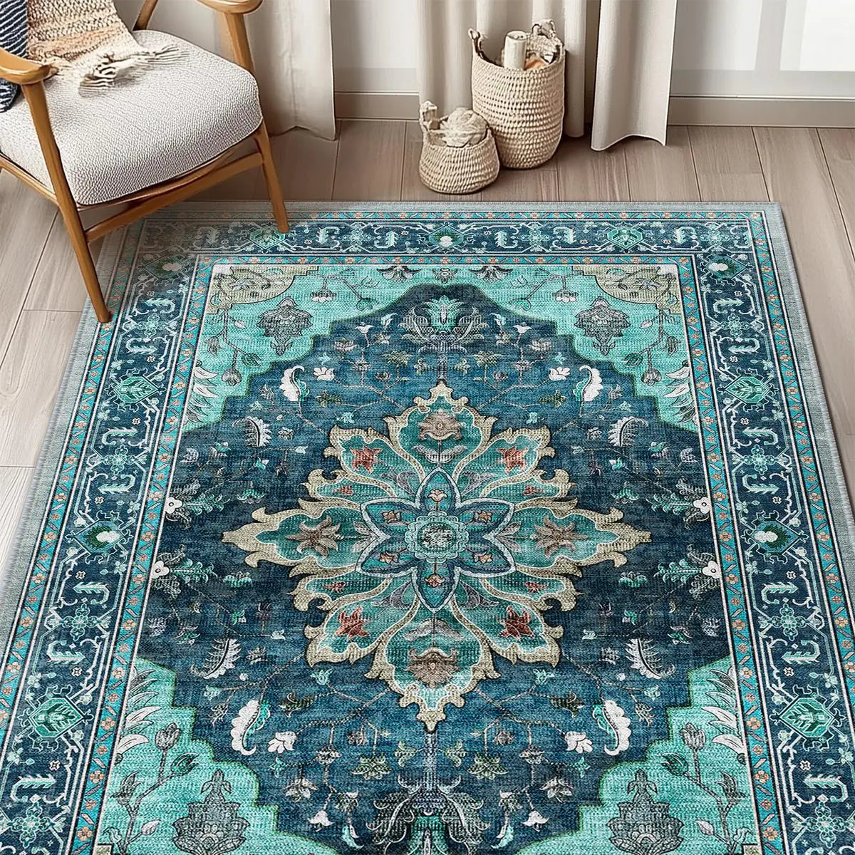 VIKAMA Retro Persian Style Flower Carpet Living Room Sofa Tea Table Carpet Bedroom Bedside Carpet Home Decoration