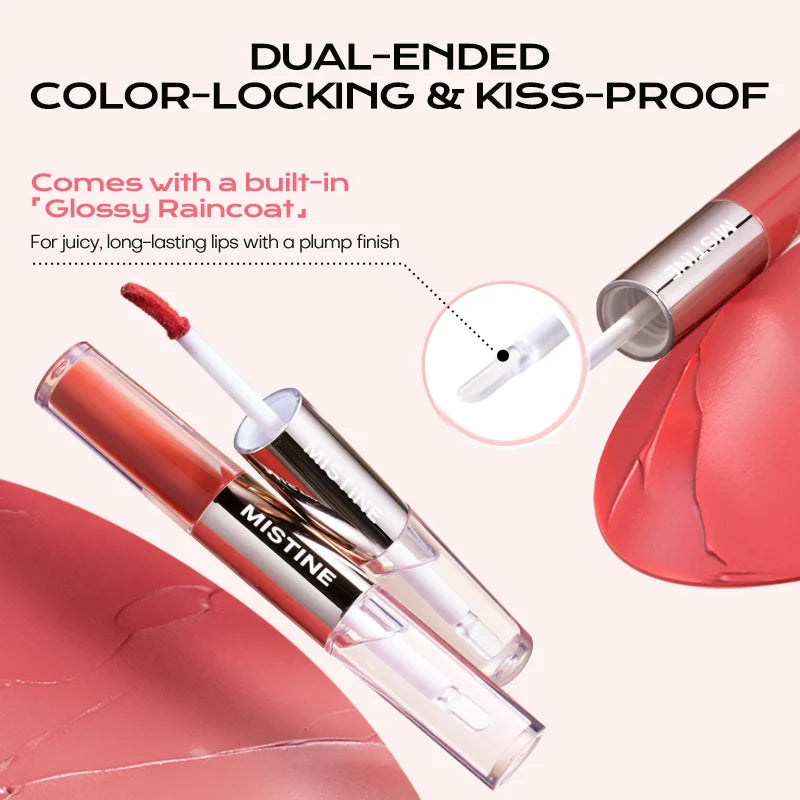 Mitstine Lip Gloss Double Headed Color Holding Lip Tint Hydrating Shine Glowy/Matte Finish Makeup 0.05fl oz+0.05 fl oz