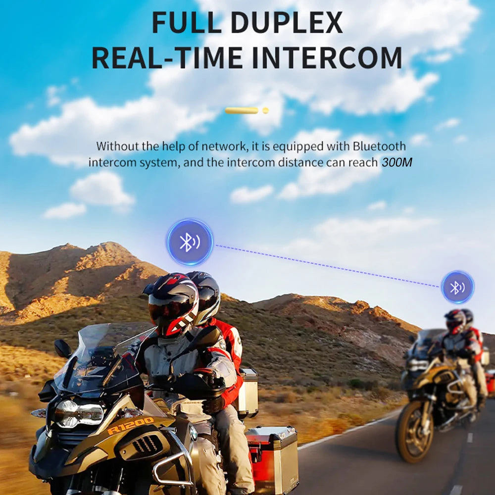 BT12B Motorcycle Helmet Headset Motorcycle Intercom 2 Rider Talk At The Same Time Waterproof Interphone Full Duplex With DSP CVC