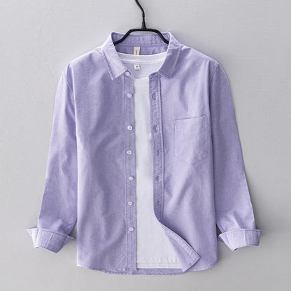 Spring Pink Shirts For Men Autumn Casual Slim Fit 100% Cotton Oxford Long Sleeve Shirt Men's Vintage button down shirt Clothes