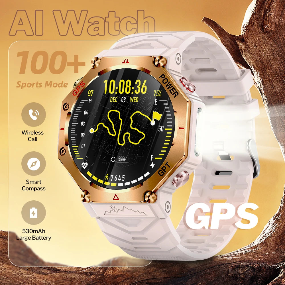 KC91 AI Smart Watch - 1.85" HD Display, GPS + GLONASS, 100+ Sports Modes, IP68 Waterproof, Bluetooth Call, Heart Rate - Fitness