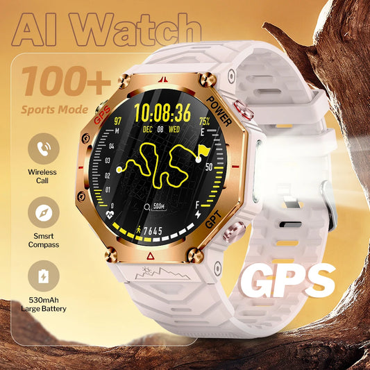 KC91 AI Smart Watch - 1.85" HD Display, GPS + GLONASS, 100+ Sports Modes, IP68 Waterproof, Bluetooth Call, Heart Rate - Fitness