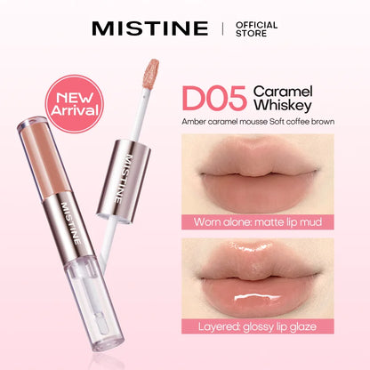 Mitstine Lip Gloss Double Headed Color Holding Lip Tint Hydrating Shine Glowy/Matte Finish Makeup 0.05fl oz+0.05 fl oz