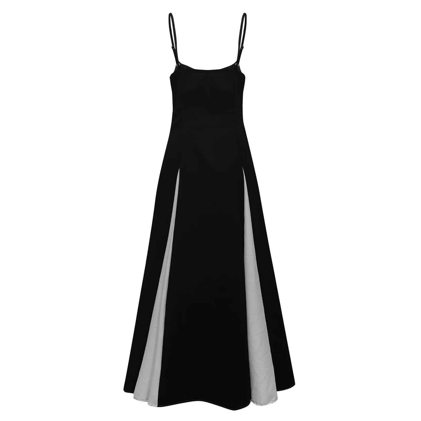 Elegant Black White Contrasting Women Sling Dress Fashion Backless Sleeveless High Waist Maxi Dresses Female Party A-Line Robes