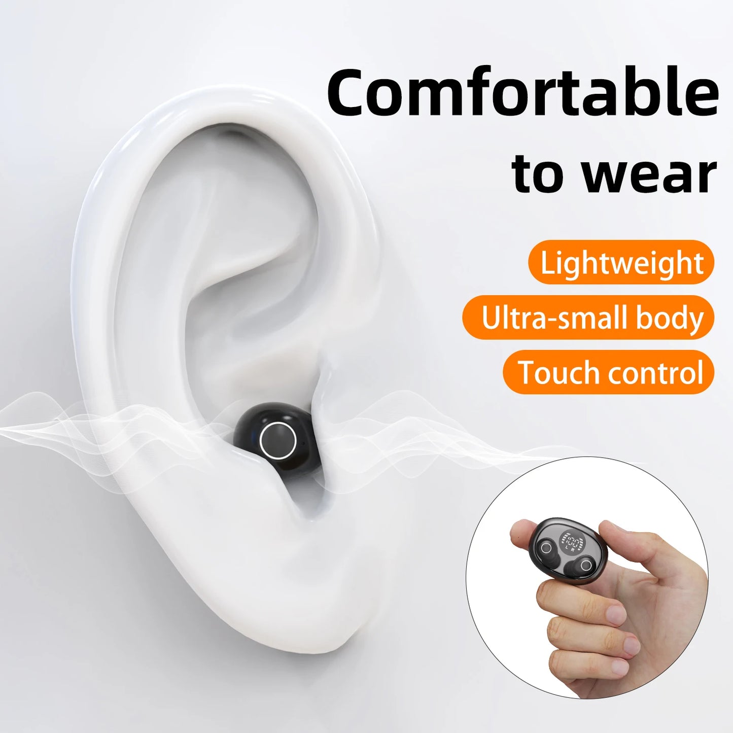 Trendy wireless headphones 5.4 bluetooth headset mini sleep sports invisible earbuds HD HIFI music bass sound quality earphones