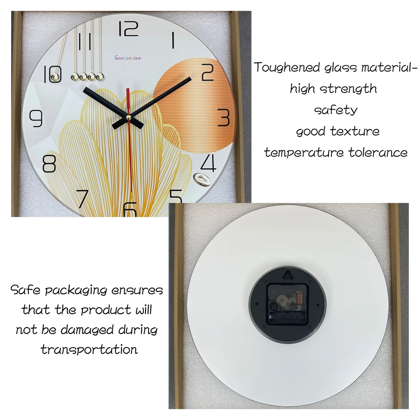Light Luxury Geometric Pattern Tempered Glass Wall Clock Living Room Bedroom Kitchen Home Decoration Wall Clock Silent Quartz Clock Holiday Gift 12 Inches 14 Inches 16inch (No Battery)
