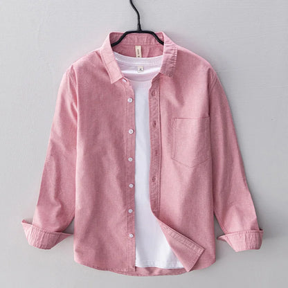 Spring Pink Shirts For Men Autumn Casual Slim Fit 100% Cotton Oxford Long Sleeve Shirt Men's Vintage button down shirt Clothes