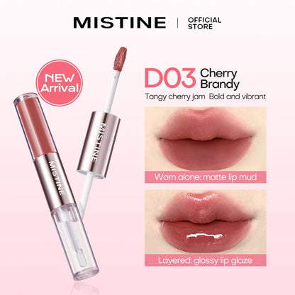Mitstine Lip Gloss Double Headed Color Holding Lip Tint Hydrating Shine Glowy/Matte Finish Makeup 0.05fl oz+0.05 fl oz