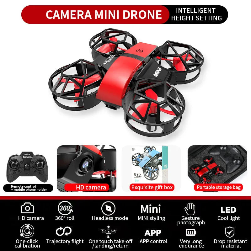 D12 Mini Drone 4k Profession HD Wide Angle Camera 1080P WiFi FPV Drone Camera Height Keep Drones Camera Helicopter Toys Gifts