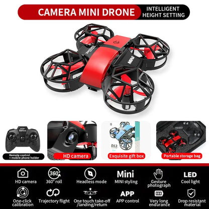D12 Mini Drone 4k Profession HD Wide Angle Camera 1080P WiFi FPV Drone Camera Height Keep Drones Camera Helicopter Toys Gifts