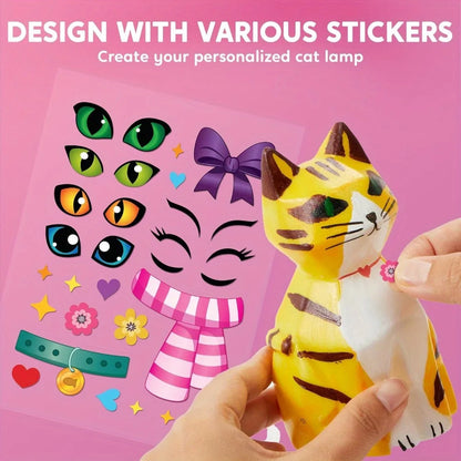 JOYFY Kids DIY Night Light Paint Your Own Cat Lamp School Activities Art Supplies Toys for Girls Boys Aged 6+ Birthday Gifts