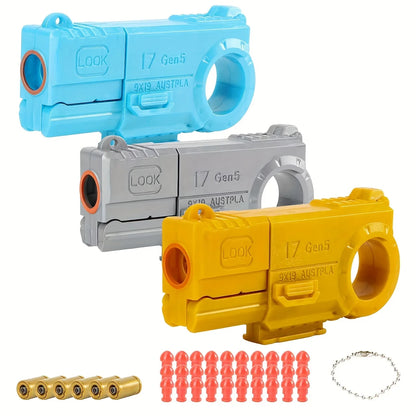 3pcs Glock Golden Finger Mini Ring Handgun Stress Relief Toy for Children Soft Bullet Launching Toy with Shell Ejection Feature