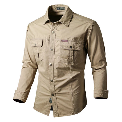 Military Cargo Shirts Men Spring Autumn Cotton Casual Slim Fit Tops Outdoor Long Sleeve Tactical Shirt Army Denim Work Shirts