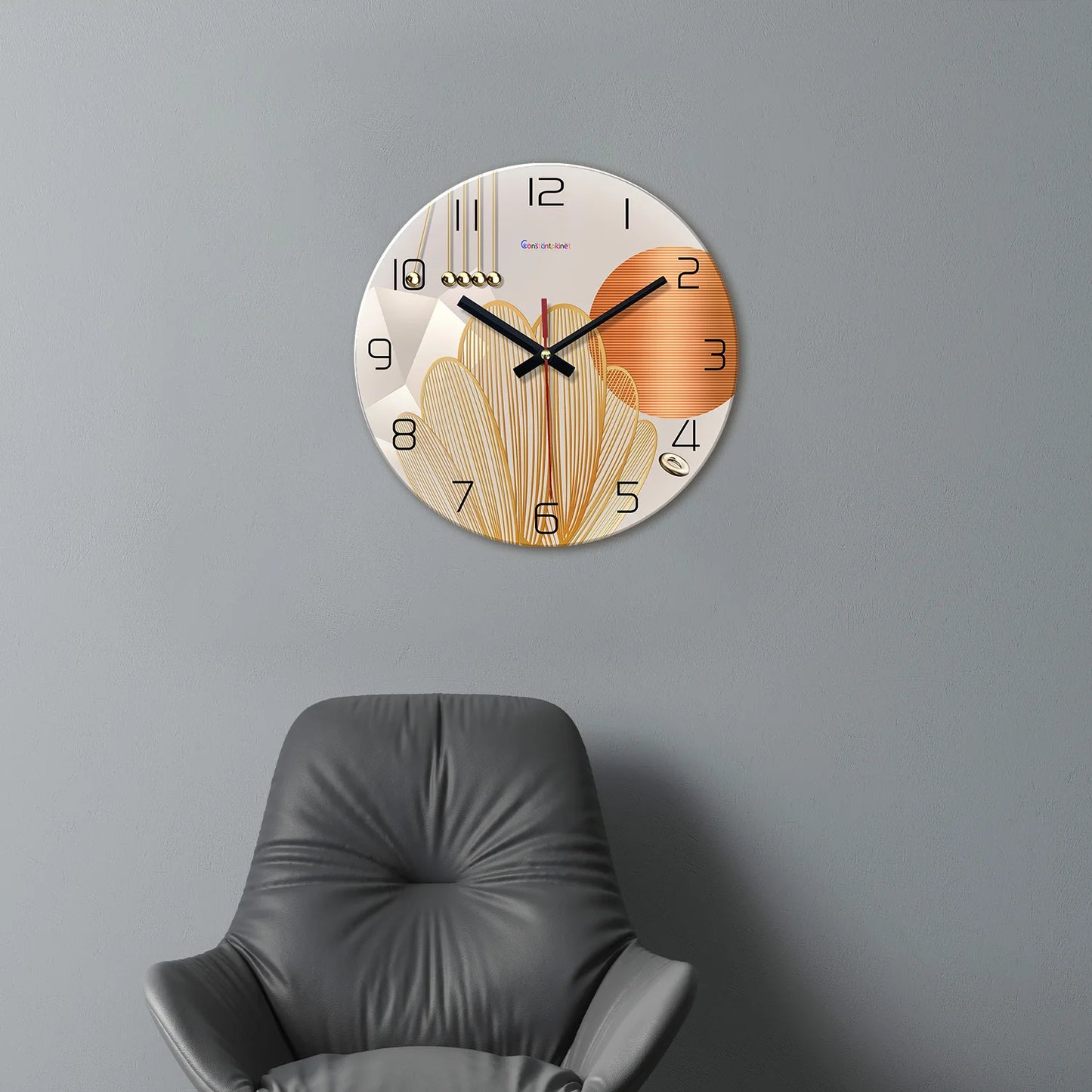 Light Luxury Geometric Pattern Tempered Glass Wall Clock Living Room Bedroom Kitchen Home Decoration Wall Clock Silent Quartz Clock Holiday Gift 12 Inches 14 Inches 16inch (No Battery)