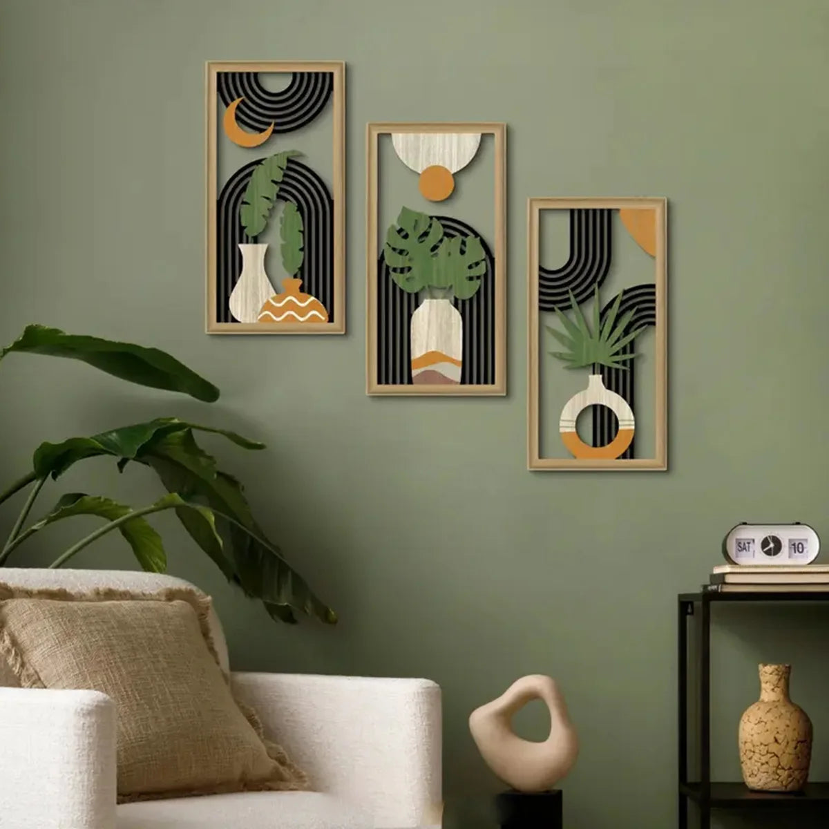 3pcs Hollow wall art Bohemian style hollow wood art wall decoration abstract geometry wall art bedroom living room dining room