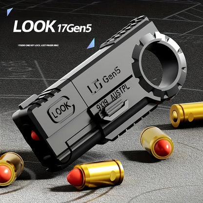 3pcs Glock Golden Finger Mini Ring Handgun Stress Relief Toy for Children Soft Bullet Launching Toy with Shell Ejection Feature