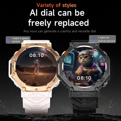 KC91 AI Smart Watch - 1.85" HD Display, GPS + GLONASS, 100+ Sports Modes, IP68 Waterproof, Bluetooth Call, Heart Rate - Fitness
