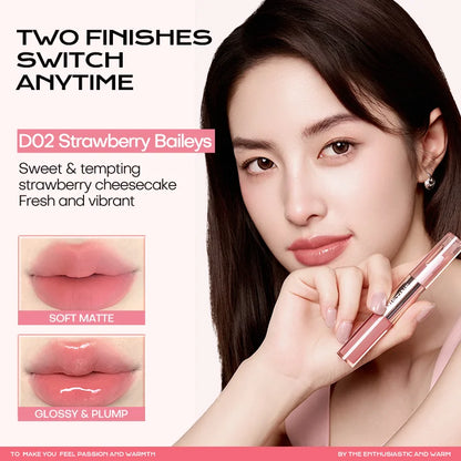 Mitstine Lip Gloss Double Headed Color Holding Lip Tint Hydrating Shine Glowy/Matte Finish Makeup 0.05fl oz+0.05 fl oz