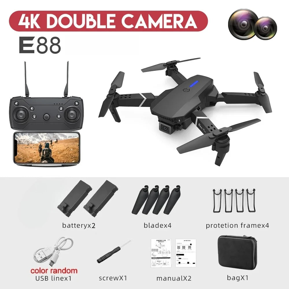 2026 E88Pro RC Drone 4K Professinal With 2 Battery 1080P Wide Angle HD Camera Foldable Helicopter WIFI FPV Height Hold Gift Toy
