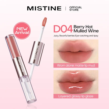 Mitstine Lip Gloss Double Headed Color Holding Lip Tint Hydrating Shine Glowy/Matte Finish Makeup 0.05fl oz+0.05 fl oz