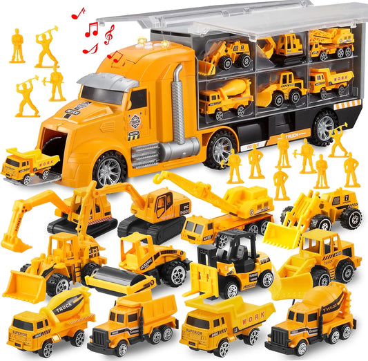 Joyfy 25 in 1 Die-cast Construction Big Truck Toys Car Transporter Storage Truck  for Kids Boys Girls Birthday