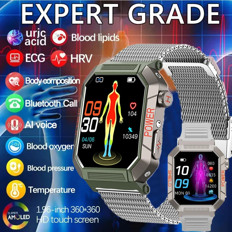 2026 Health Smart Watch ECG+PPG Heart Rate Blood Oxygen blood Pressure Monitoring IP68 Bluetooth Call GPS Trajectory Smartwatch