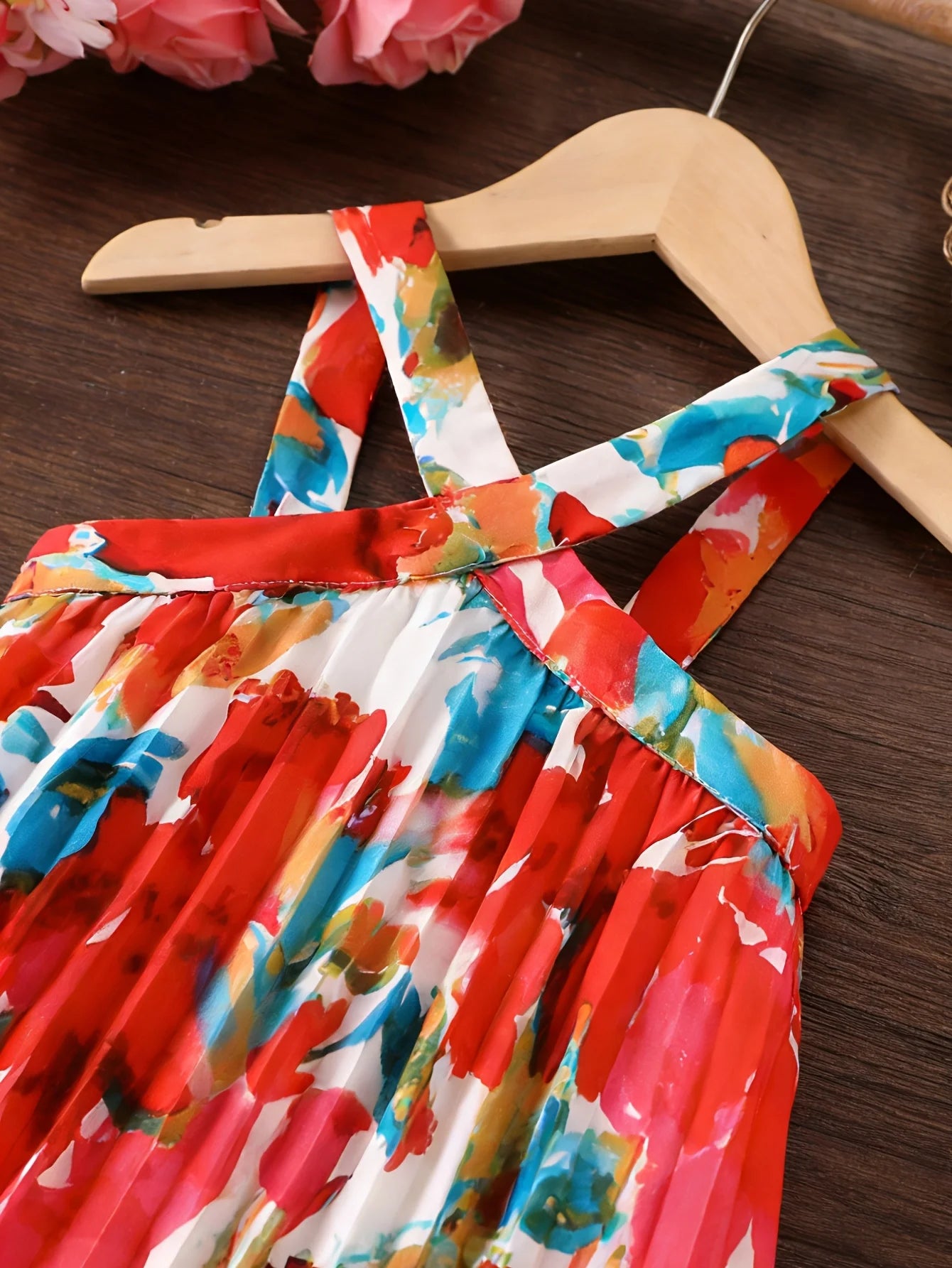 Girls' summer casual vacation style sleeveless tropical floral print dress with vitality and freshness
