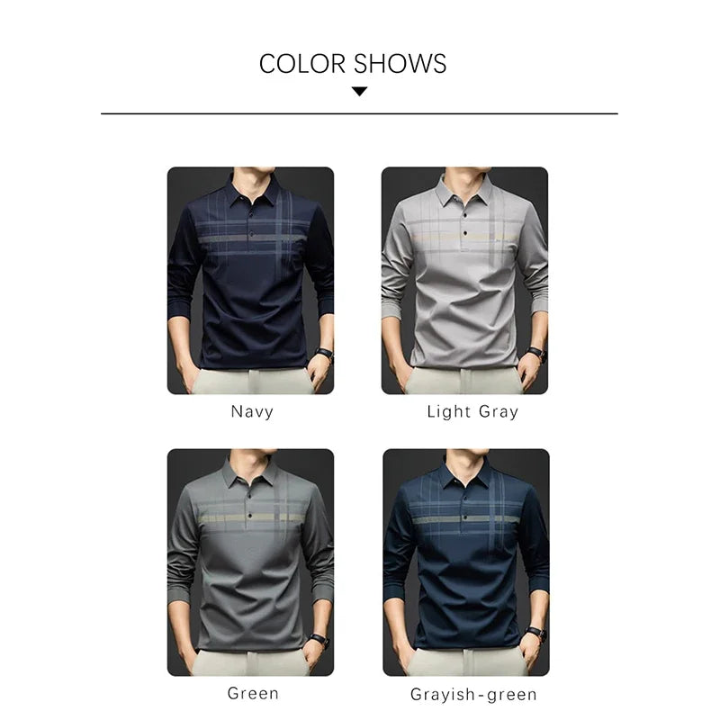 BROWON Polo T Shirt for Man 2026 Formal Business Slim Long Sleeve Tshirt Men Casual Loose Stripe Shirt for Man Designer Clothes