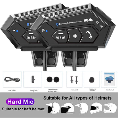 BT12B Motorcycle Helmet Headset Motorcycle Intercom 2 Rider Talk At The Same Time Waterproof Interphone Full Duplex With DSP CVC