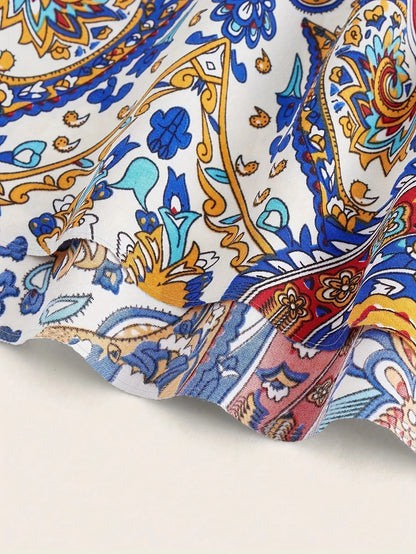 Women's Elegant Ethnic Paisley Print Swept Waist A Pendulum Resort Suspender Large Pendulum Long Dress