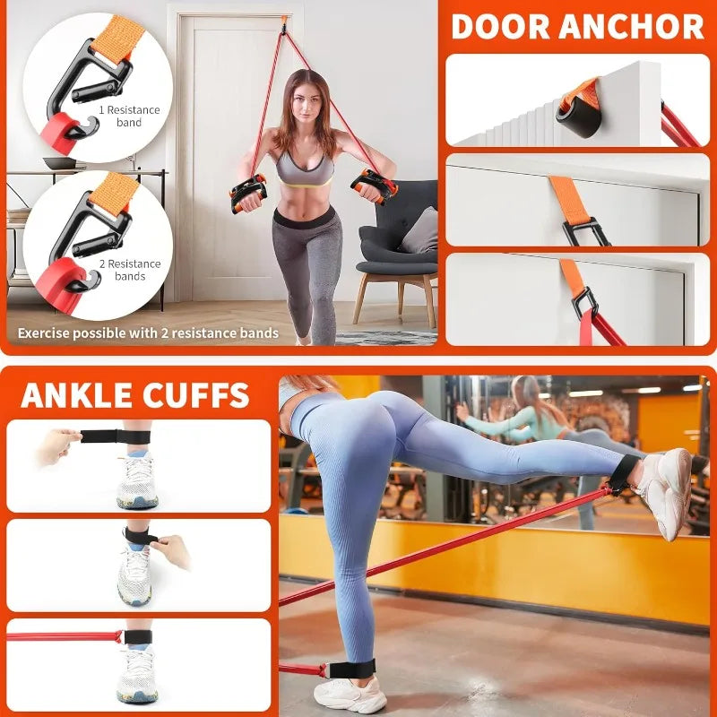 4-Level Resistance Bands Set with Handles - Adjustable Home Workout Bands for Strength Training, Yoga, Pilates & Fitness