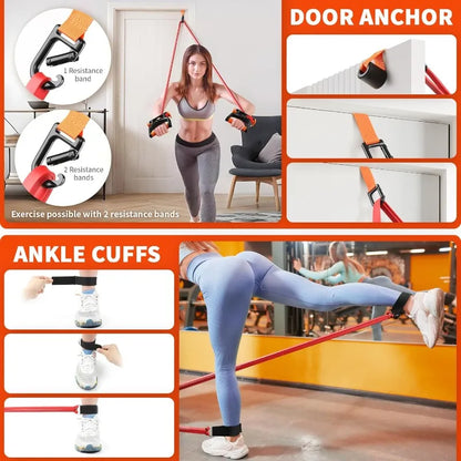 4-Level Resistance Bands Set with Handles - Adjustable Home Workout Bands for Strength Training, Yoga, Pilates & Fitness