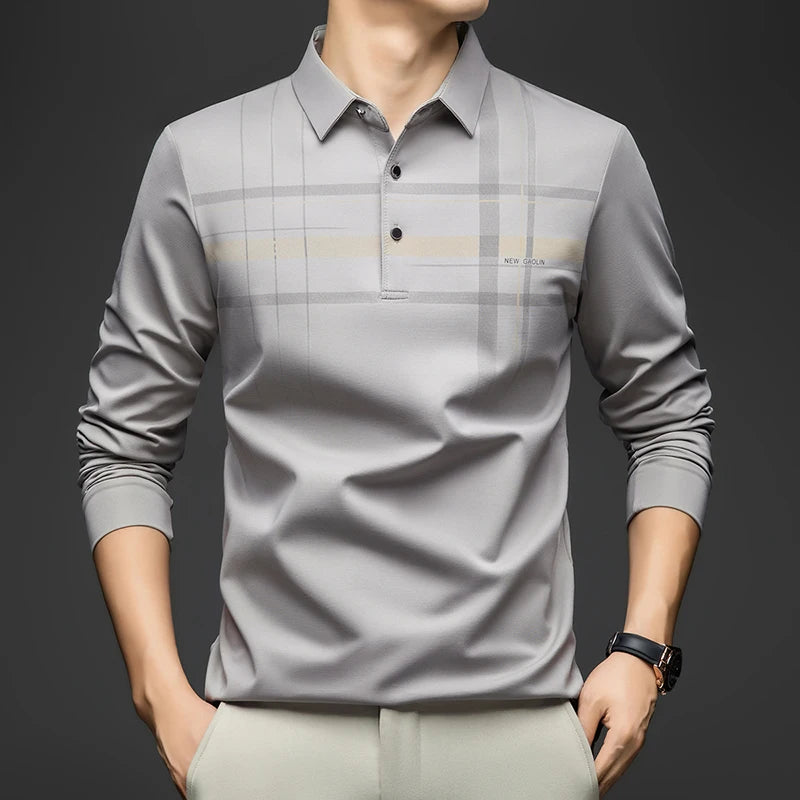 BROWON Polo T Shirt for Man 2026 Formal Business Slim Long Sleeve Tshirt Men Casual Loose Stripe Shirt for Man Designer Clothes