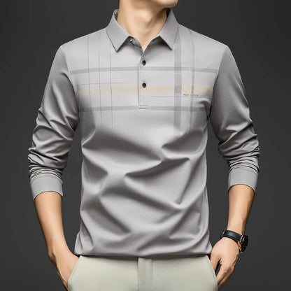 BROWON Polo T Shirt for Man 2026 Formal Business Slim Long Sleeve Tshirt Men Casual Loose Stripe Shirt for Man Designer Clothes