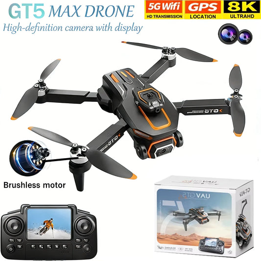 GT5 8K HD Optical Flow Dual Lens Drone With Wide-Angle Camera Foldable Quadcopter WiFi Kids Remote Control Toys Children Gifts