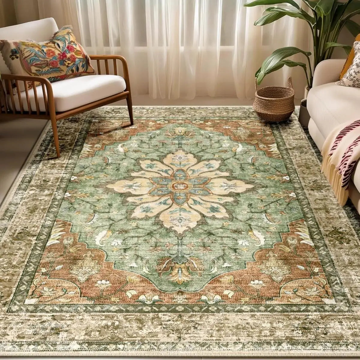VIKAMA Retro Persian Style Flower Carpet Living Room Sofa Tea Table Carpet Bedroom Bedside Carpet Home Decoration