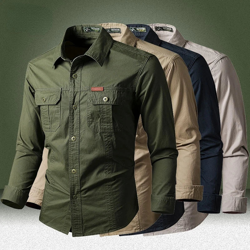 Military Cargo Shirts Men Spring Autumn Cotton Casual Slim Fit Tops Outdoor Long Sleeve Tactical Shirt Army Denim Work Shirts