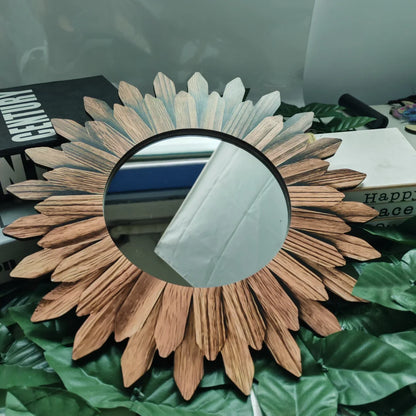 1/2pcs 2D 12in Bohemian Style Wooden Acrylic Double-Layer Sunflower Mirror Design Exquisite Wall Mirror Home Decorate Photo Prop