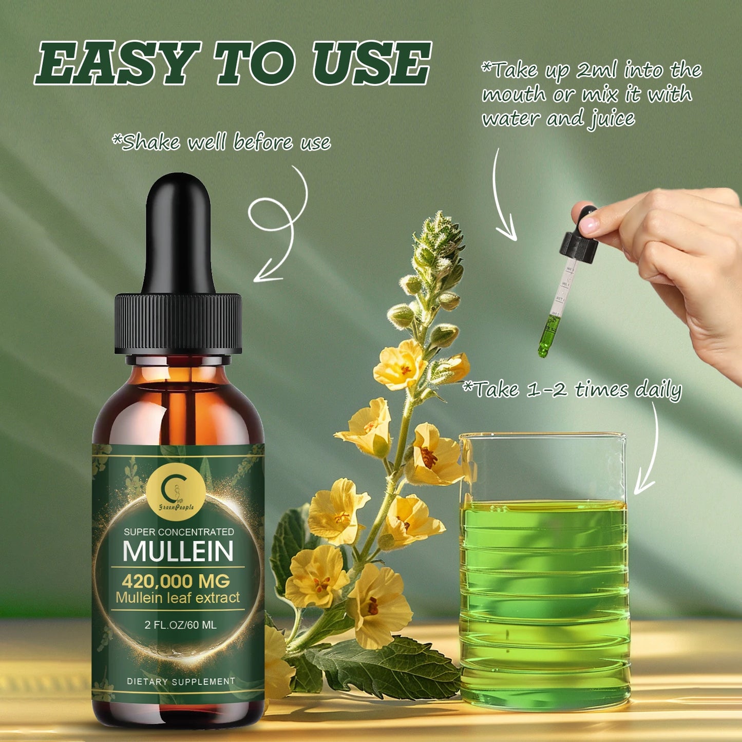 Mullein Leaf Extract Drops - Lung Cleanse - Powerful Mullein for Immune Support,Detox & Respiratory Support - Herbal Supplements