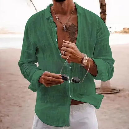 2026 Men's Cotton Linen Shirts Top Simple Laple Solid  Man Shirts Tops Comfortable Loose Casual Holiday Shirts for Men Blouses