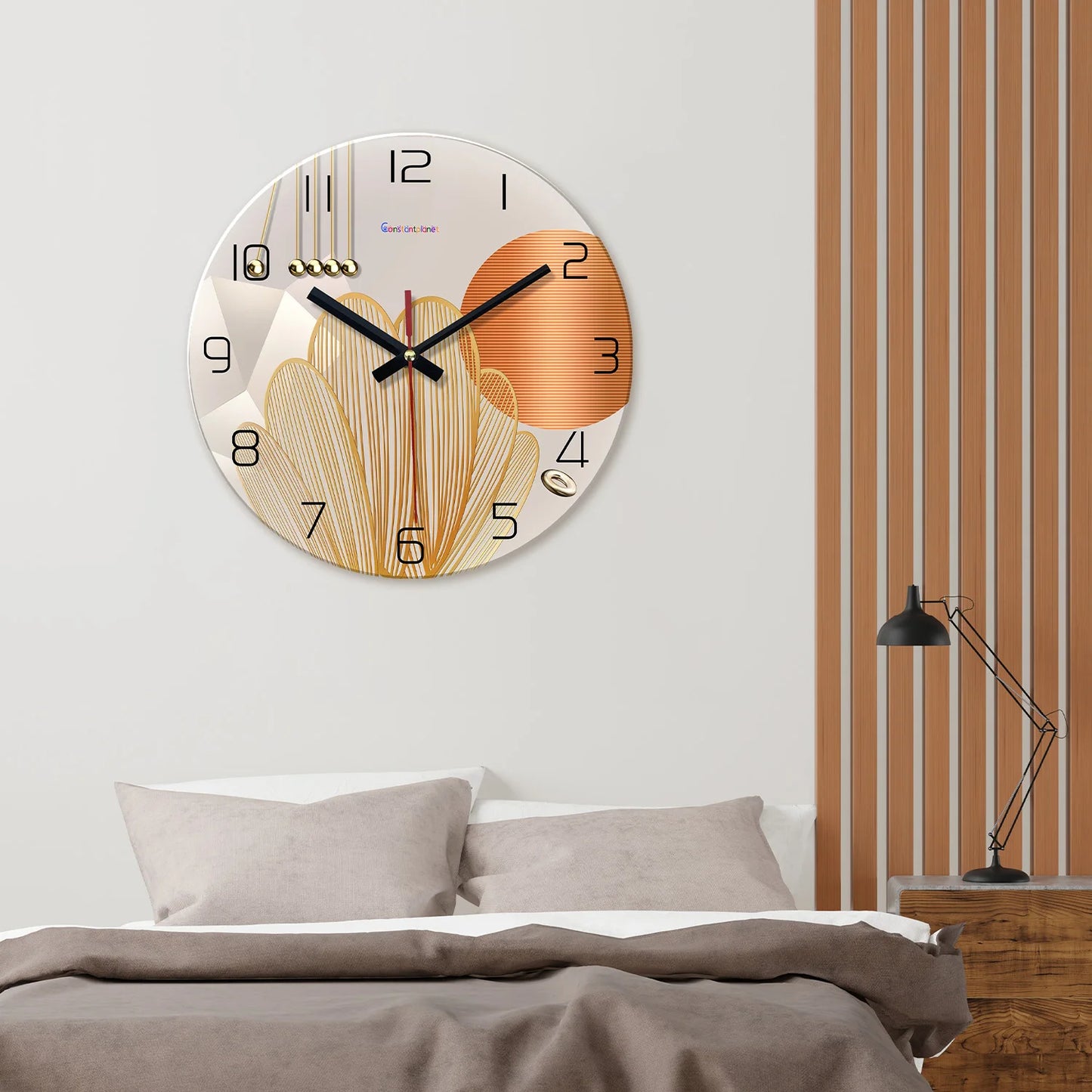 Light Luxury Geometric Pattern Tempered Glass Wall Clock Living Room Bedroom Kitchen Home Decoration Wall Clock Silent Quartz Clock Holiday Gift 12 Inches 14 Inches 16inch (No Battery)